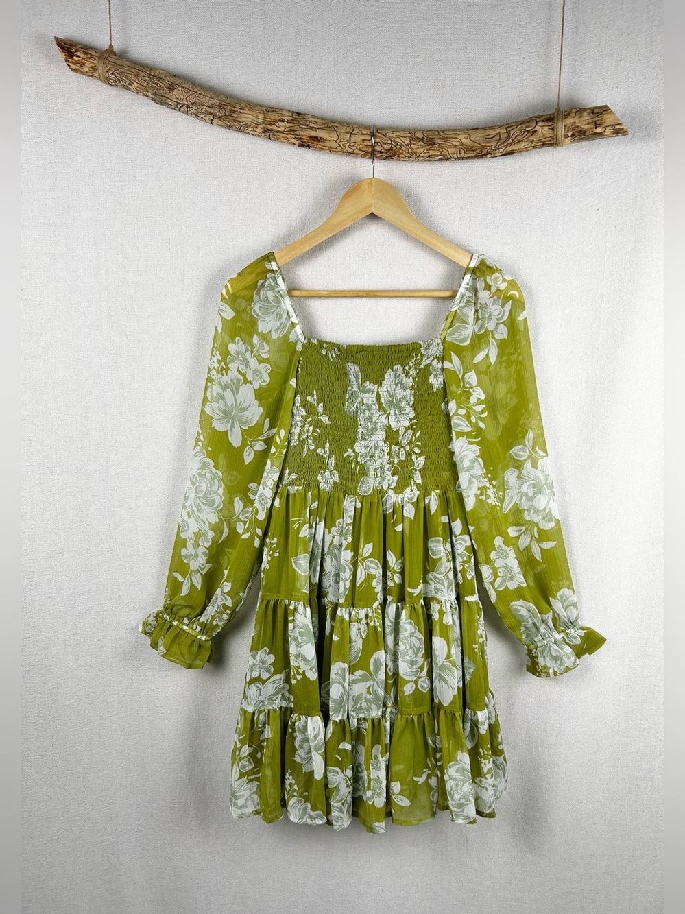 Patrons of Peace Green Floral Smocked Mini Dress Size Small - Picture 3 of 9